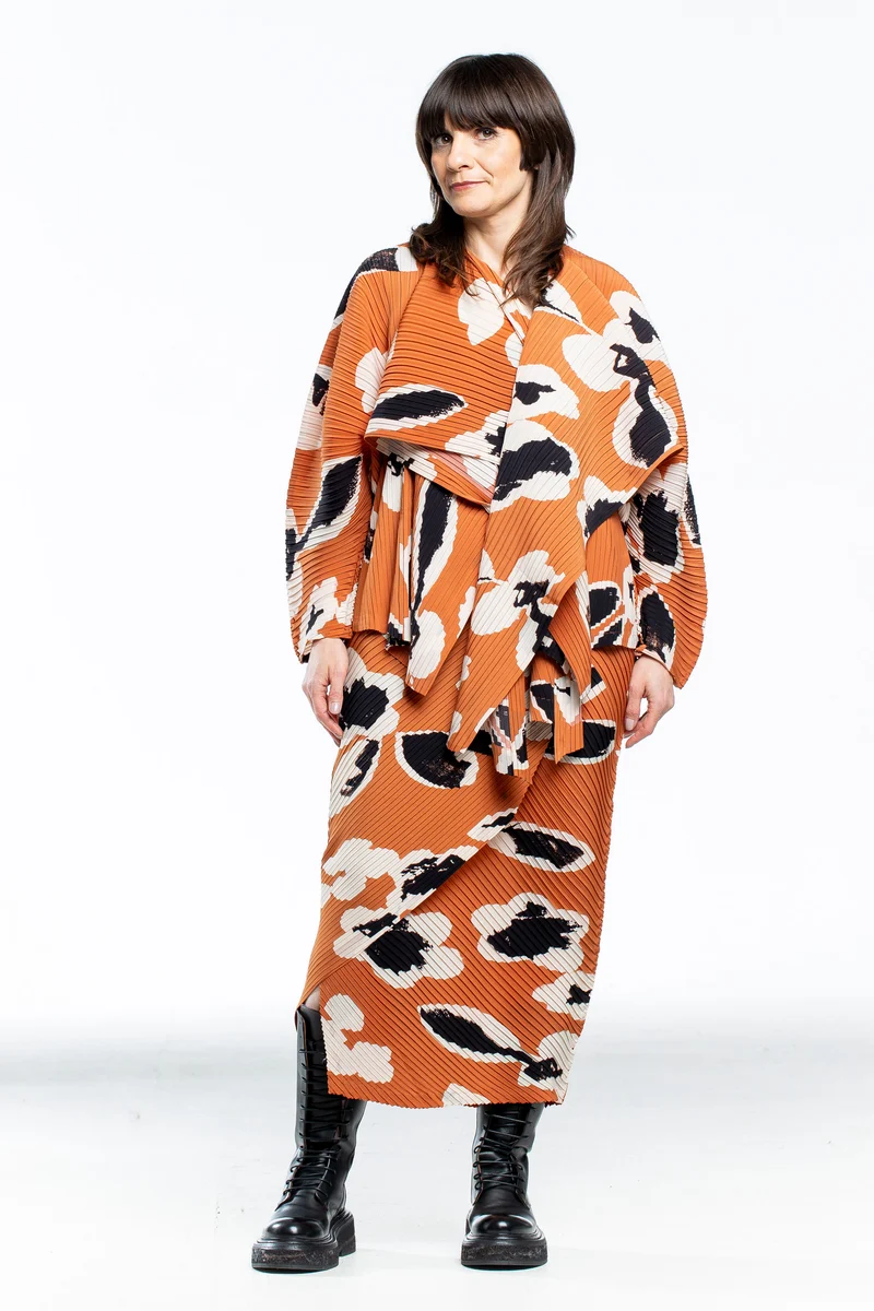 Issey Miyake Plissee Avantgarde Damen Jacke VIGOR PLEATS orange multicolor
