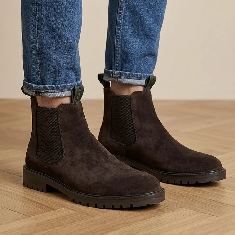 Damone Leather Chelsea Boots - DAMONE / 329 943 - Dark Brown Suede