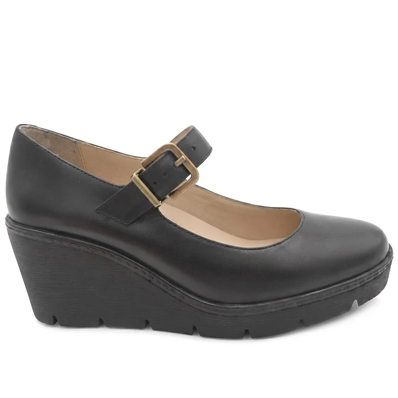 Xavia Leather Wedge Heeled Mary Janes - XAVIA / 329 838 - Black