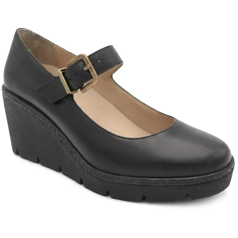 Xavia Leather Wedge Heeled Mary Janes - XAVIA / 329 838 - Black