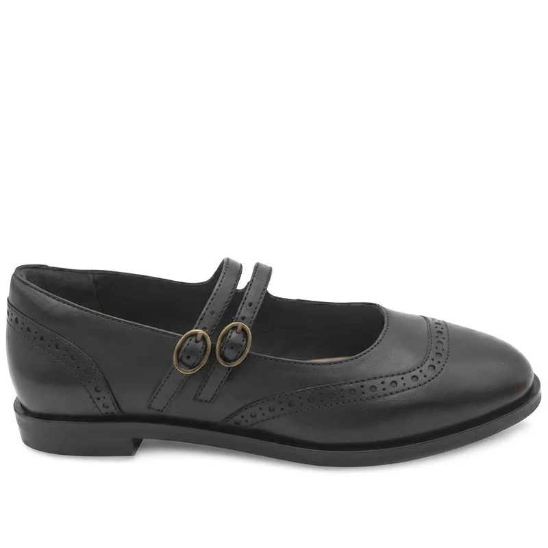 Sansa Leather Mary Janes With Brogue Detailing - SANSA / 329 916 - Black