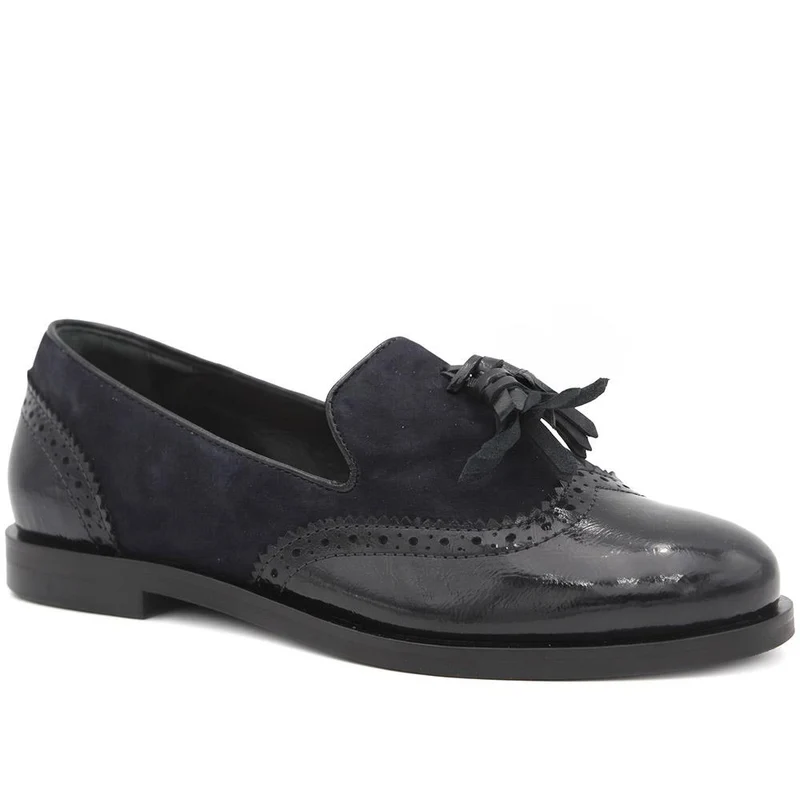 Siri Leather Brogue Detailed Tassel Loafers - SIRI / 329 917 - Navy Patent