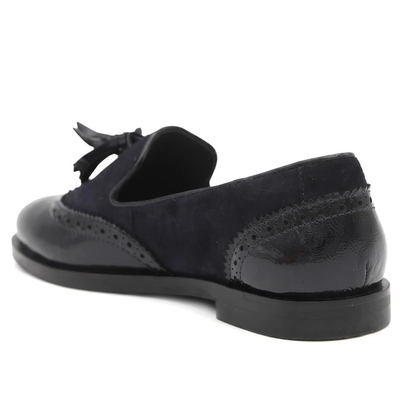 Siri Leather Brogue Detailed Tassel Loafers - SIRI / 329 917 - Navy Patent