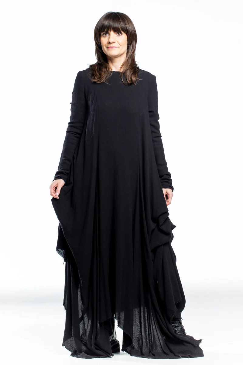 Marc Le Bihan Damen Oversize Jerseykleid lang schwarz