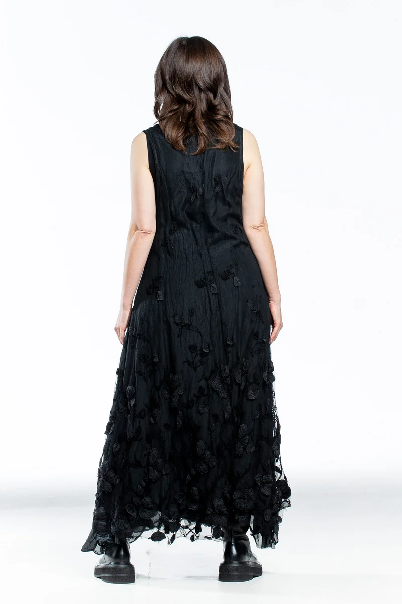 Marc Le Bihan Damen Spitzenkleid Seide lang schwarz