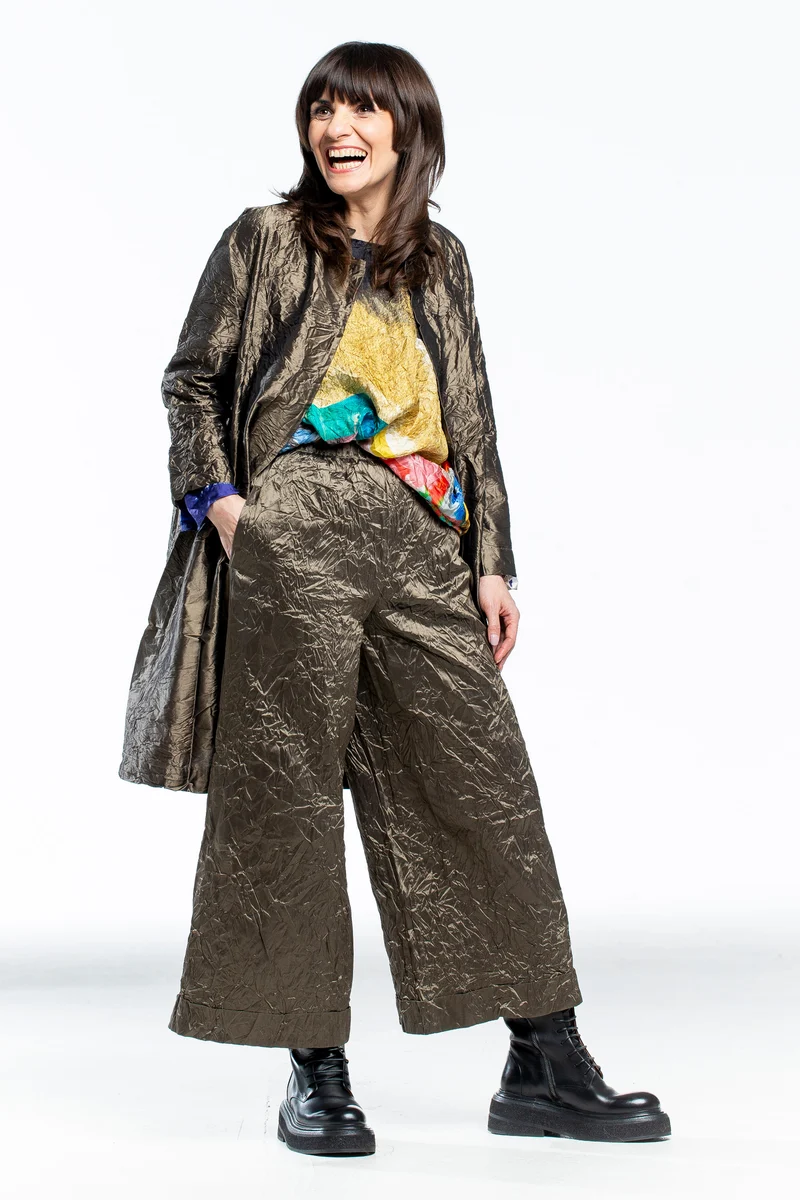 Daniela Gregis Crashed Culotte Damen Hose Seide bronze
