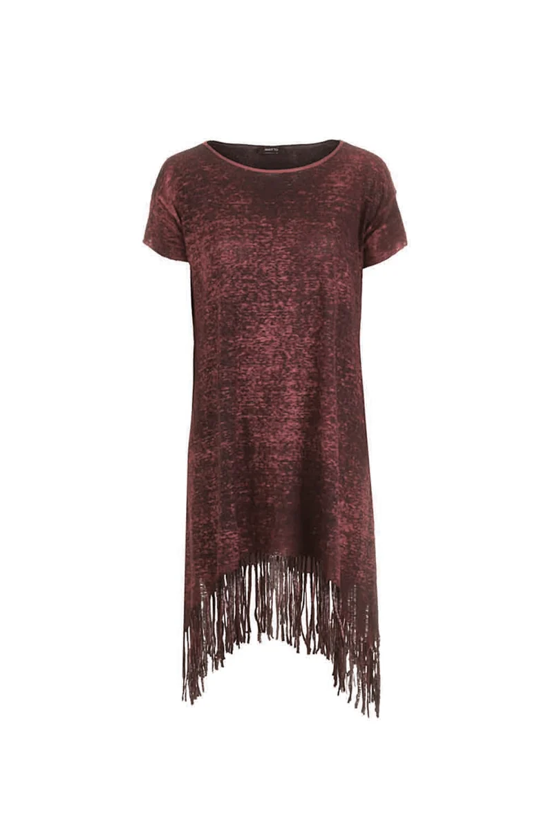 AVANT TOI Damen Longshirt mit Fransen schwarz rot