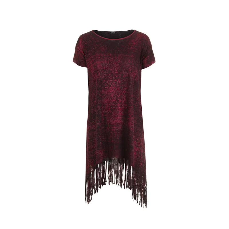 AVANT TOI Damen Longshirt mit Fransen schwarz rot