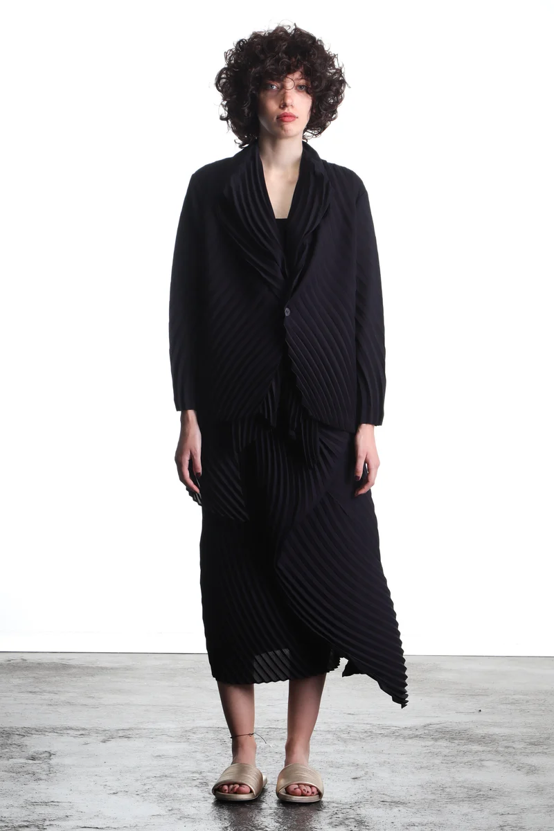 Issey Miyake Damen Avantgarde asymmetrischer Midi Rock schwarz