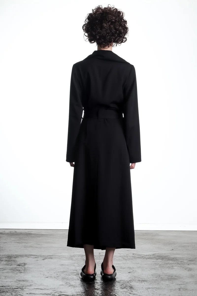 Yohji Yamamoto Damen Mantel mit Gürtel schwarz
