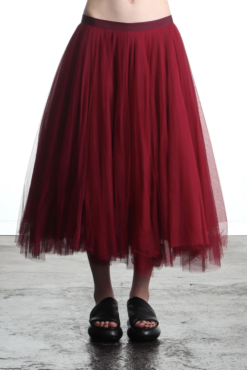 Marc Le Bihan Damen Midi Rock mit Tüll-Overlay rot