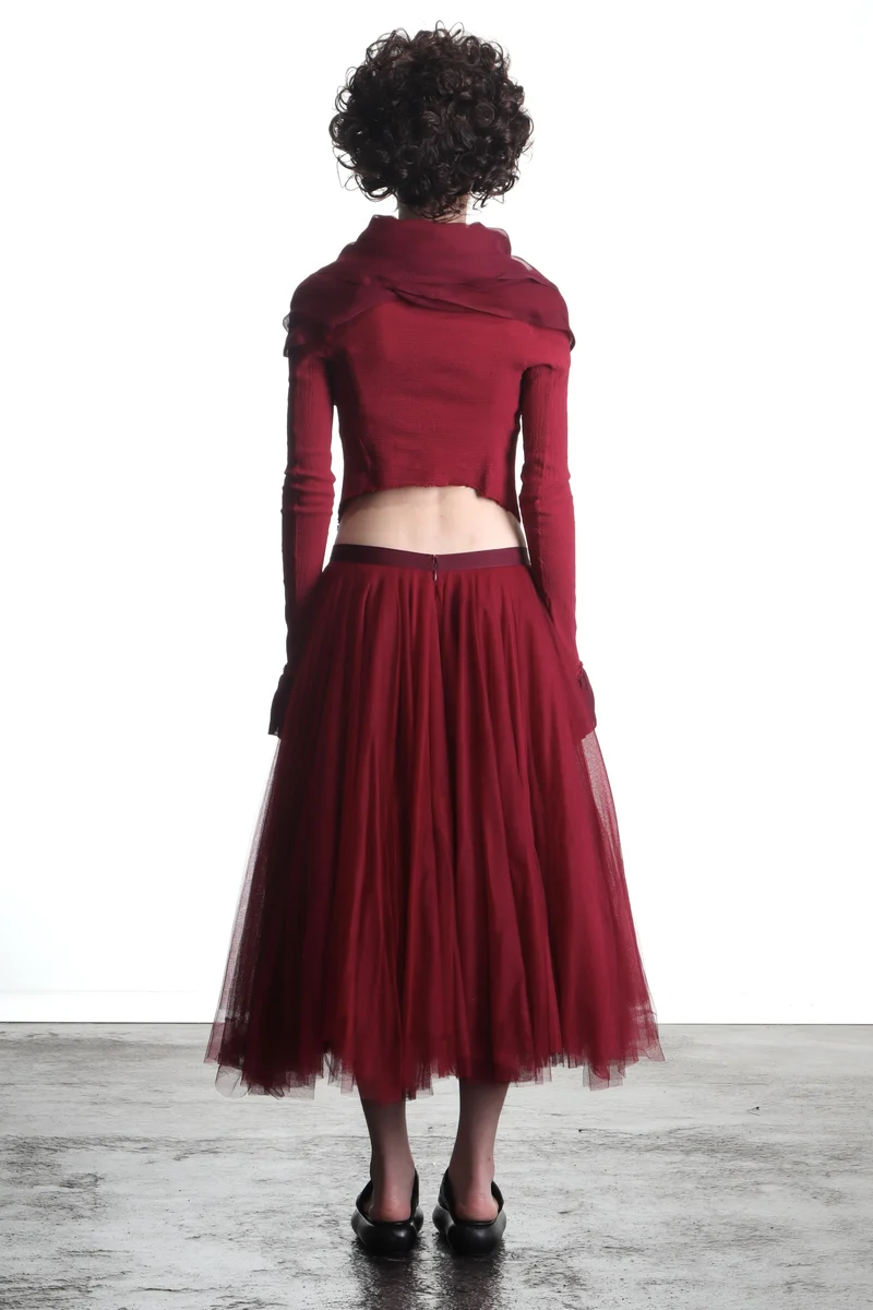 Marc Le Bihan Damen Midi Rock mit Tüll-Overlay rot