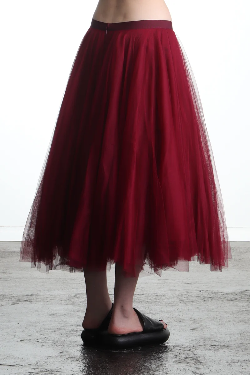 Marc Le Bihan Damen Midi Rock mit Tüll-Overlay rot