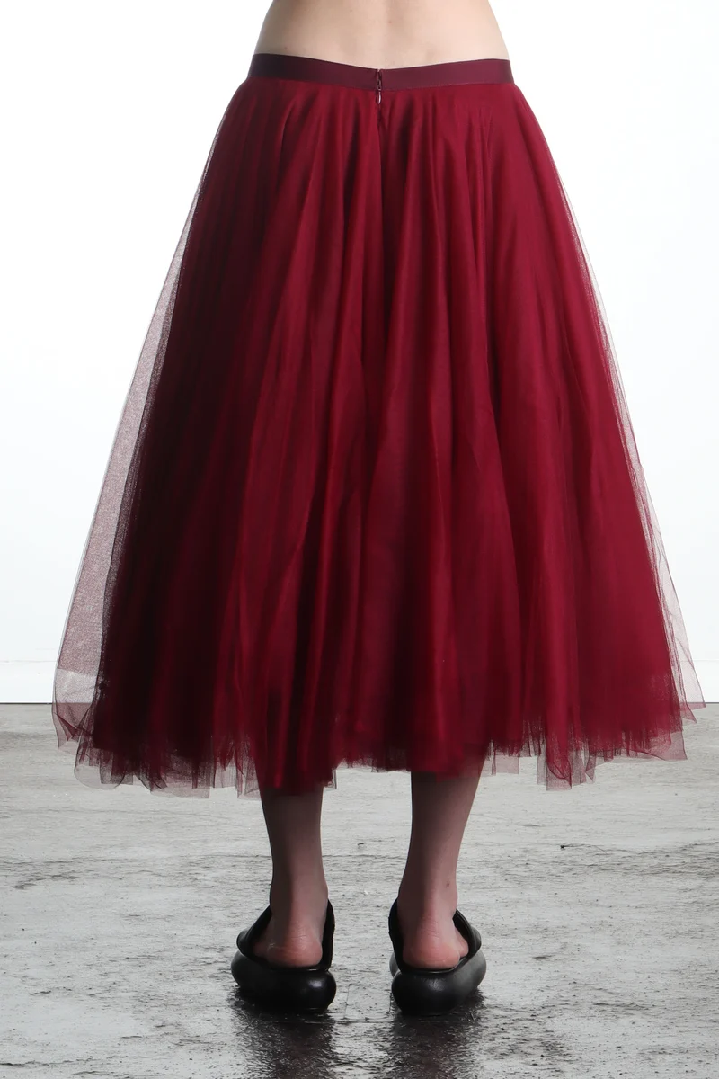 Marc Le Bihan Damen Midi Rock mit Tüll-Overlay rot