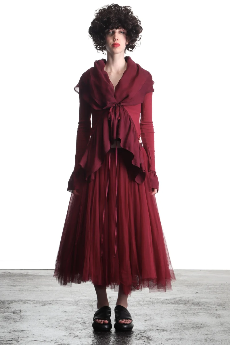 Marc Le Bihan Damen Midi Rock mit Tüll-Overlay rot