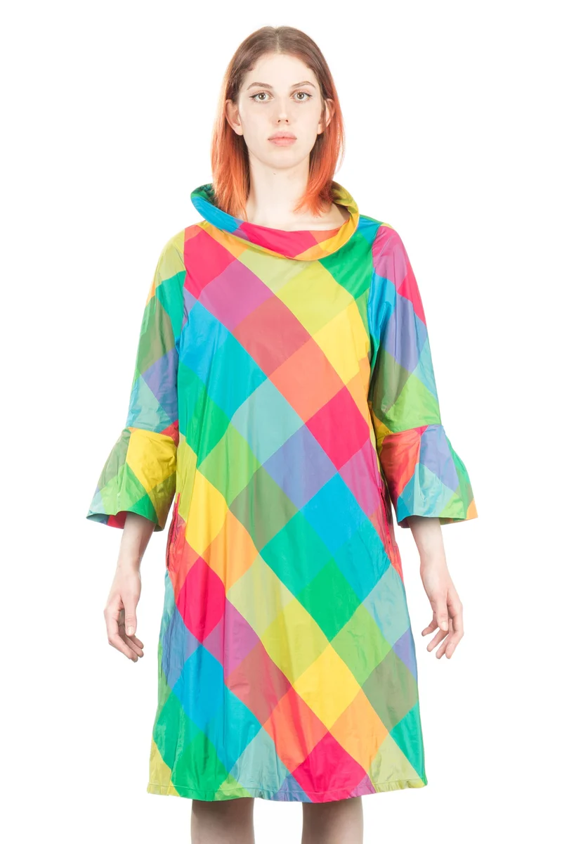 Katharina Hovman Damen Taft Kleid A-Linie ausgestellter Kragen colour check