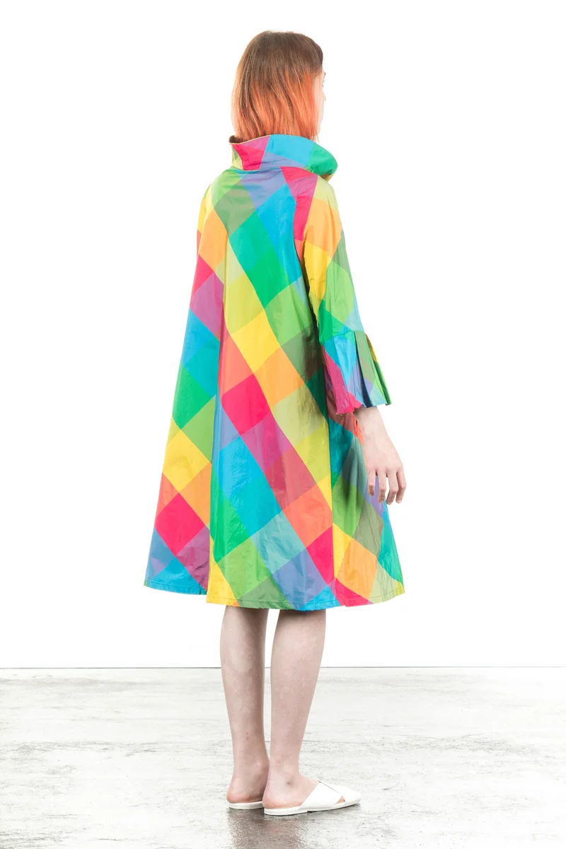 Katharina Hovman Damen Taft Kleid A-Linie ausgestellter Kragen colour check