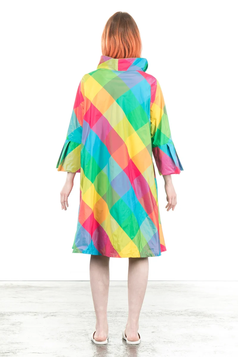 Katharina Hovman Damen Taft Kleid A-Linie ausgestellter Kragen colour check