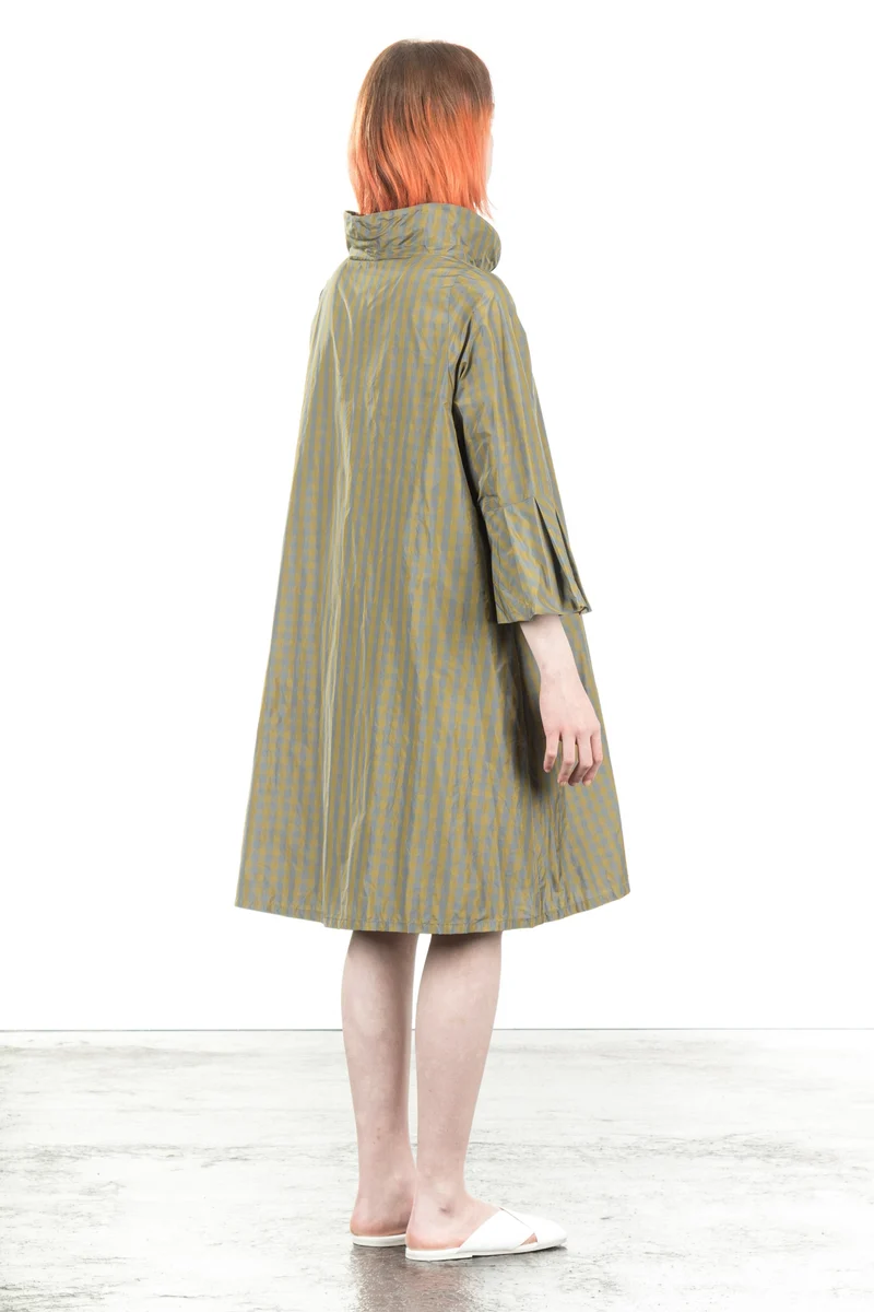 Katharina Hovman Damen Taft Kleid A-Linie ausgestellter Kragen karo olive