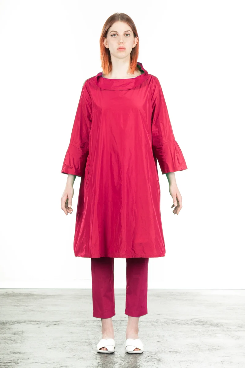 Katharina Hovman Damen Taft Kleid A-Linie ausgestellter Kragen fuchsia