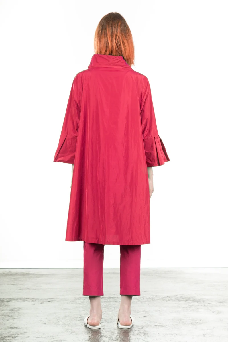 Katharina Hovman Damen Taft Kleid A-Linie ausgestellter Kragen fuchsia