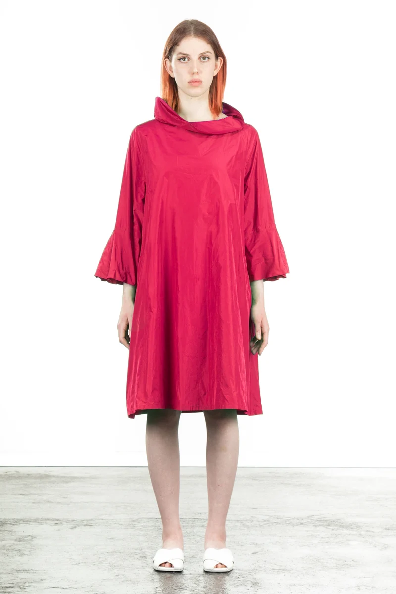 Katharina Hovman Damen Taft Kleid A-Linie ausgestellter Kragen fuchsia