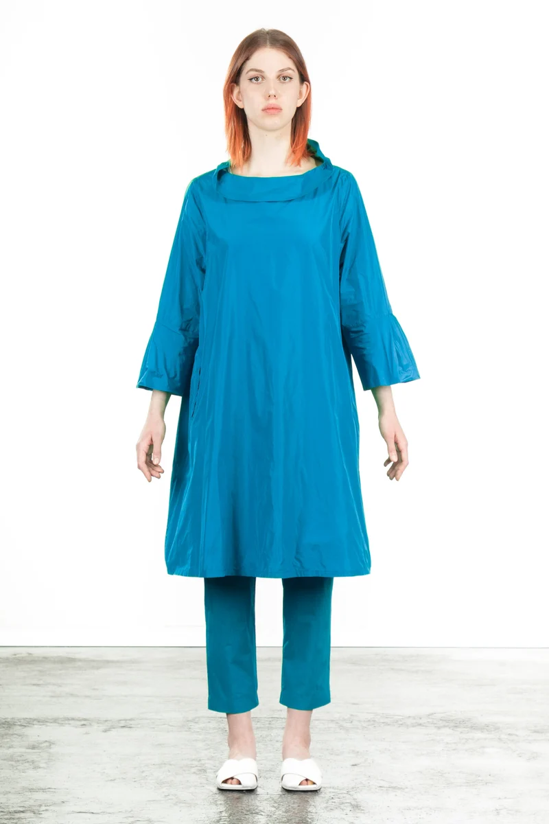 Katharina Hovman Damen Taft Kleid A-Linie ausgestellter Kragen türkis