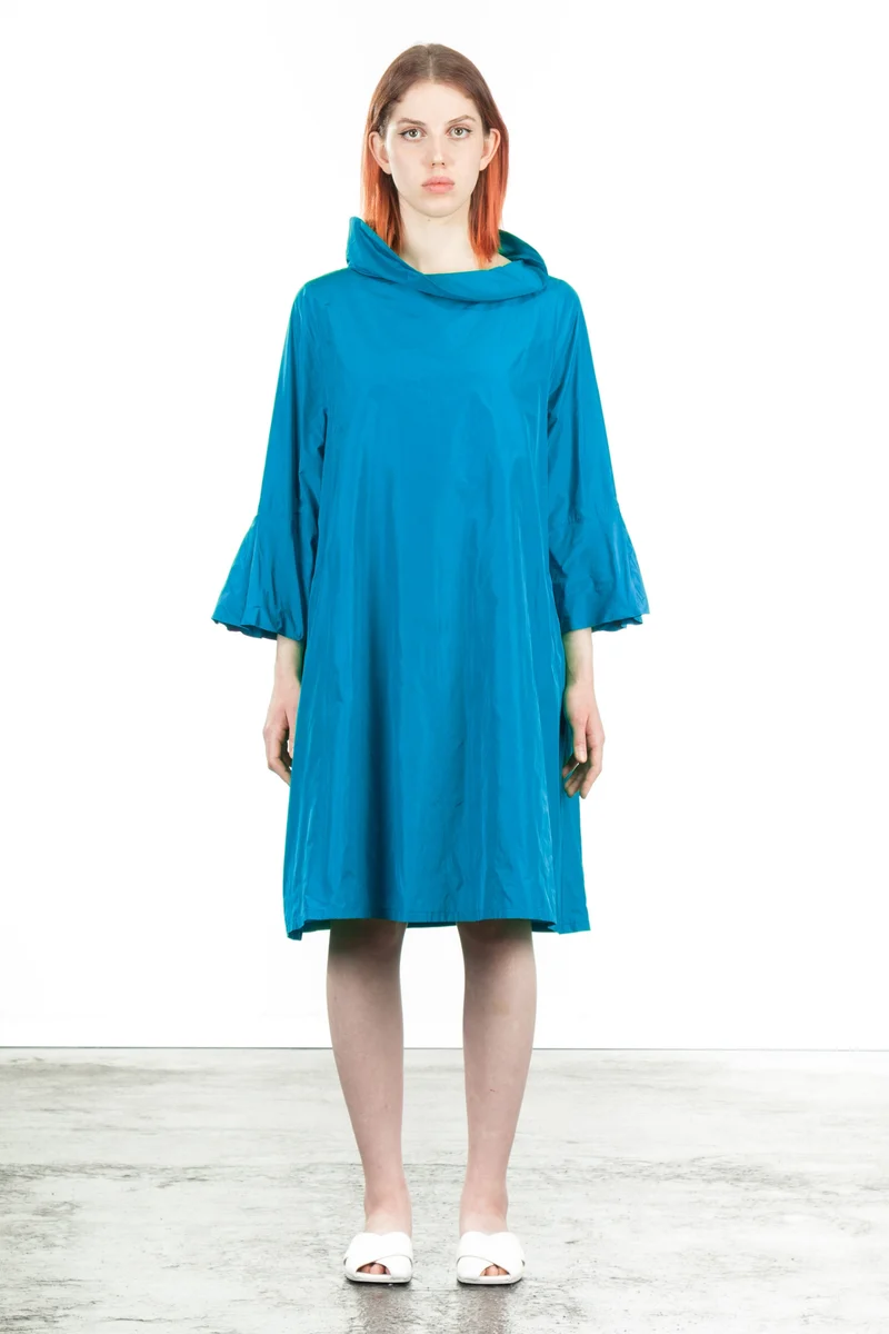 Katharina Hovman Damen Taft Kleid A-Linie ausgestellter Kragen türkis