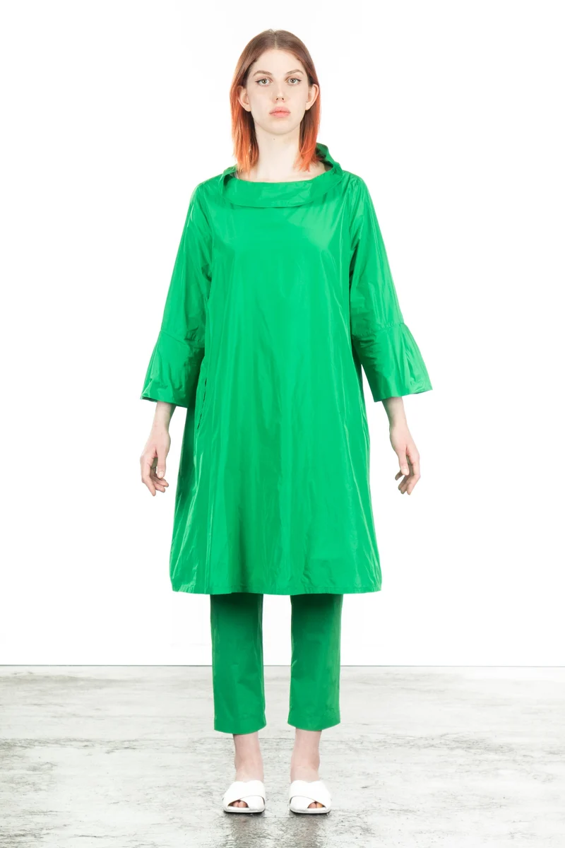 Katharina Hovman Damen Taft Kleid A-Linie ausgestellter Kragen grün