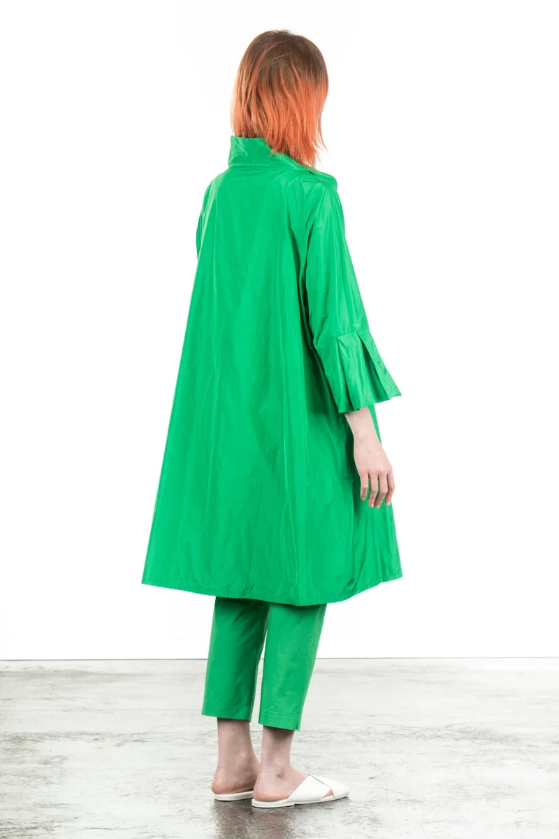 Katharina Hovman Damen Taft Kleid A-Linie ausgestellter Kragen grün