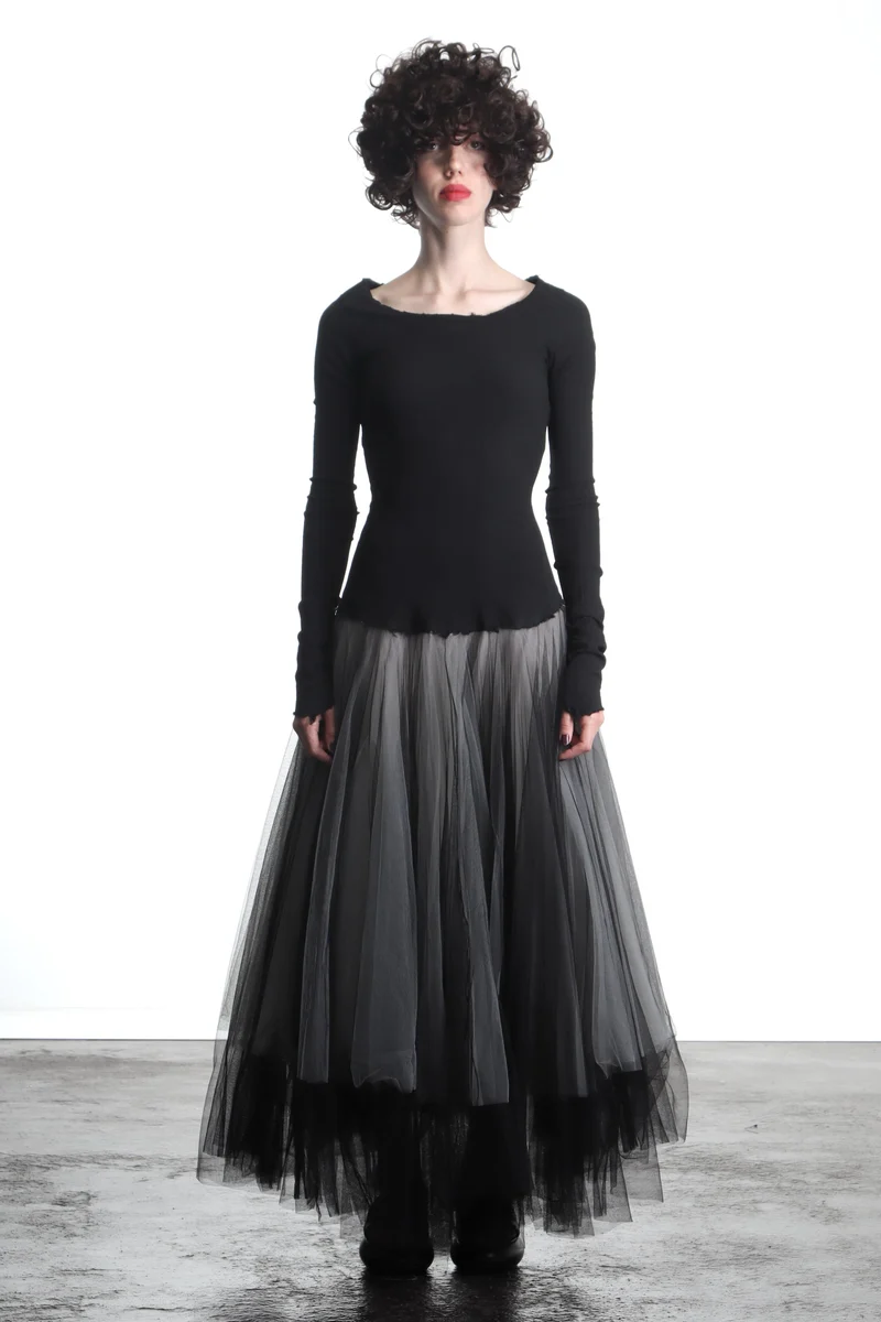 Marc Le Bihan Damen Seidentüll Kleid grau-schwarz