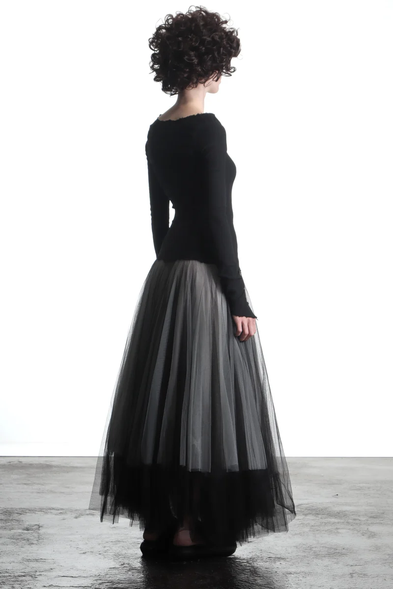 Marc Le Bihan Damen Seidentüll Kleid grau-schwarz