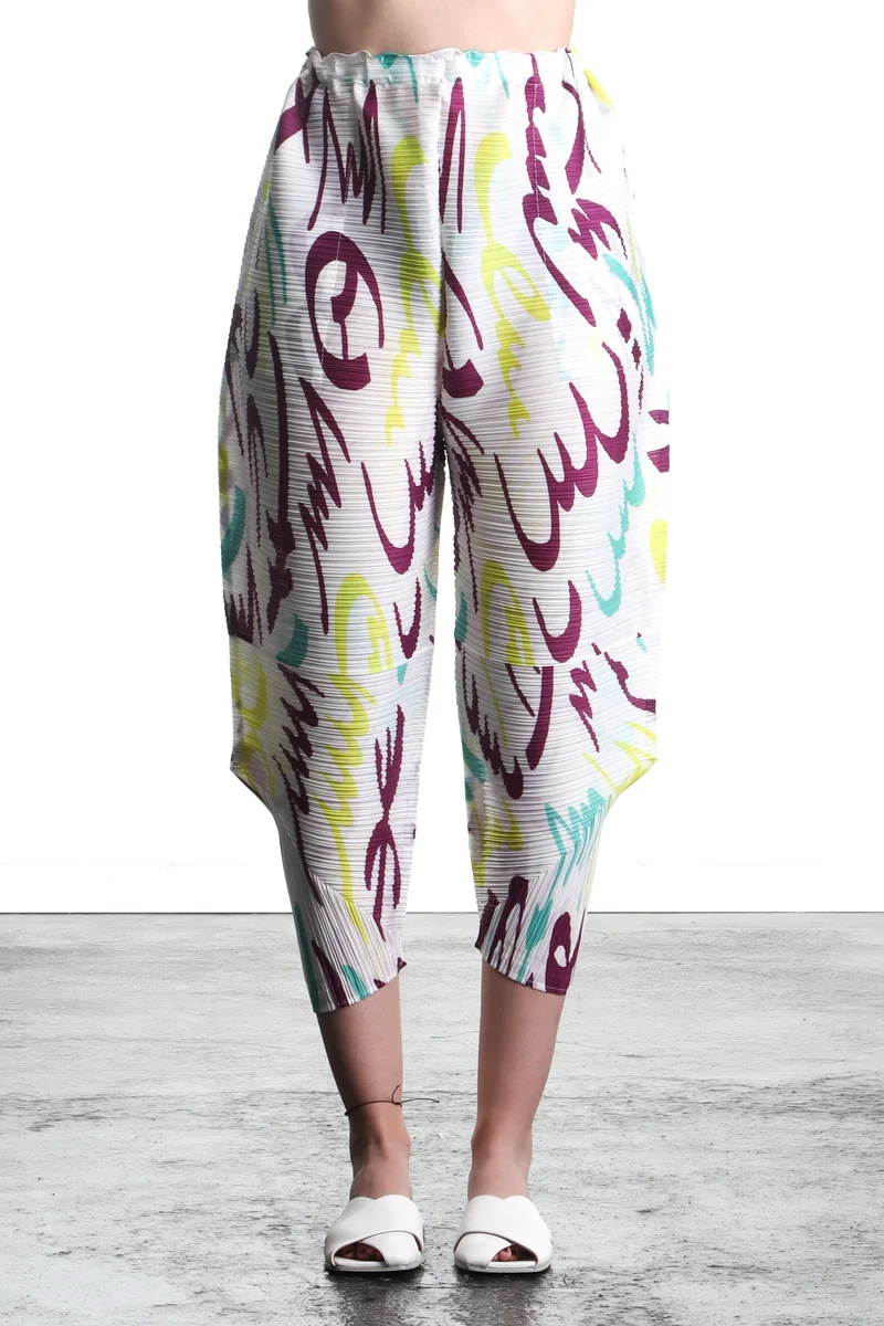 Pleats Please Issey Miyake Damen Plissee 7/8 Hose mit hohem Bund Mehrfarbig