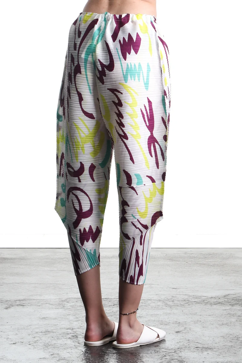 Pleats Please Issey Miyake Damen Plissee 7/8 Hose mit hohem Bund Mehrfarbig