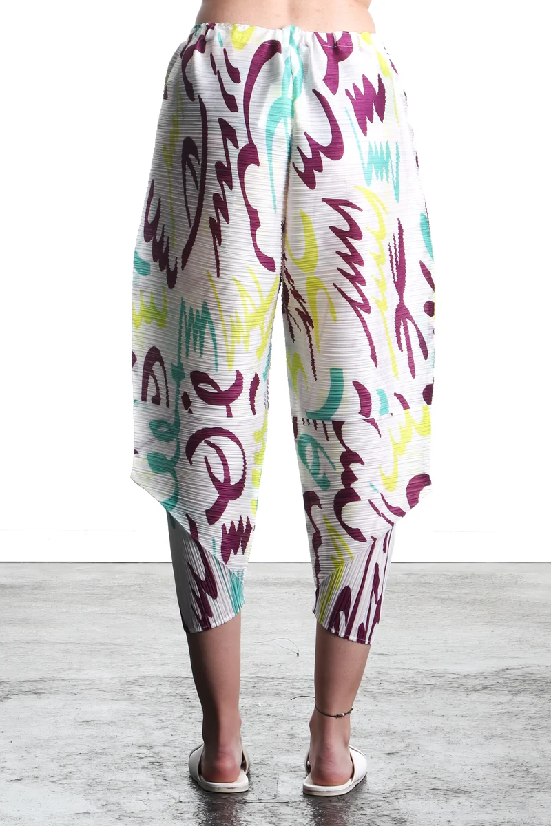Pleats Please Issey Miyake Damen Plissee 7/8 Hose mit hohem Bund Mehrfarbig