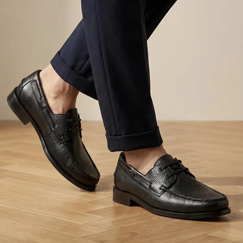 Parrie Smart Leather Boat Shoes - PARRIE / 329 947 - Black Grain
