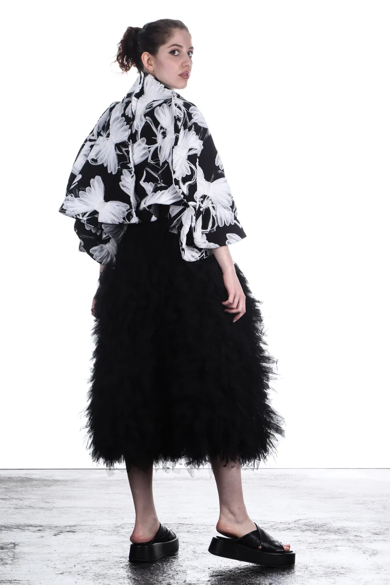 Comme Des Garçons Damen Blazer mit Tüllschleifen schwarz - weiß