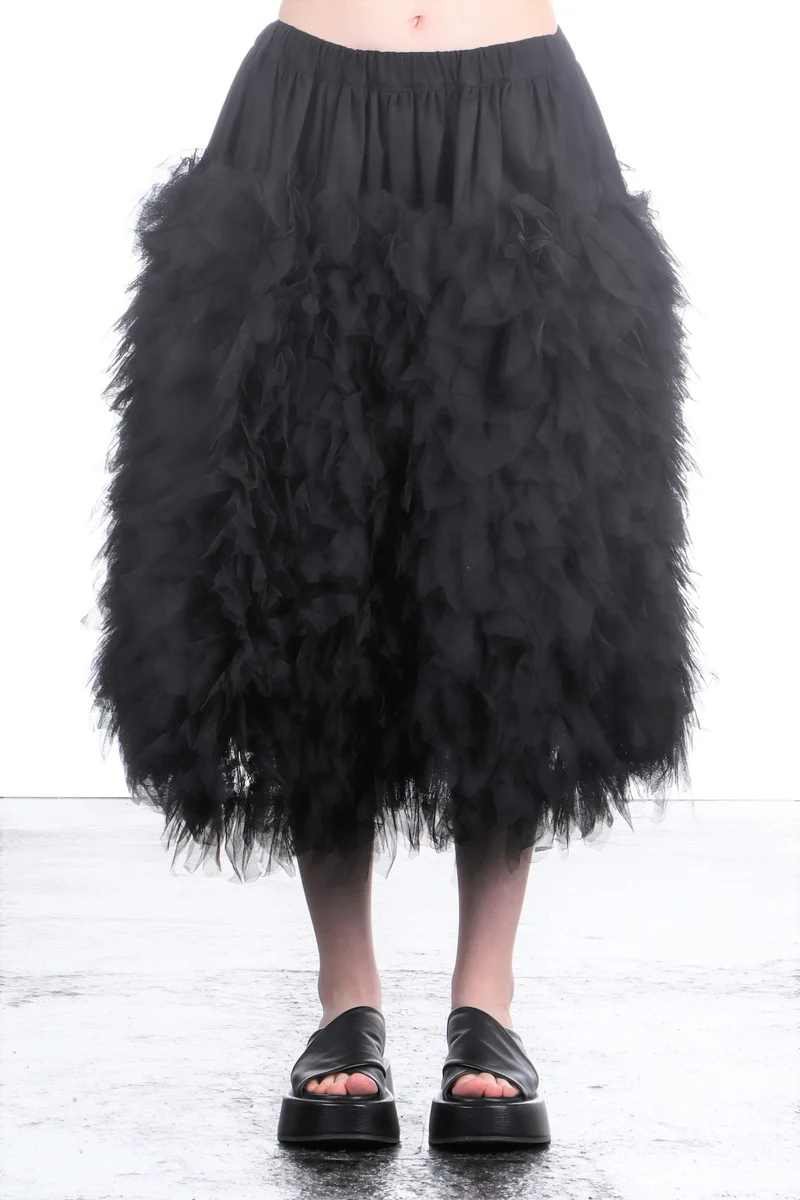 Comme Des Garçons Damen Midi-Rock mit Tüll-Applikationen schwarz