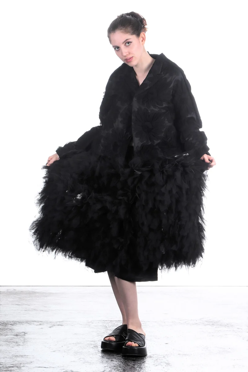 Comme Des Garçons Damen Midi-Rock mit Tüll-Applikationen schwarz