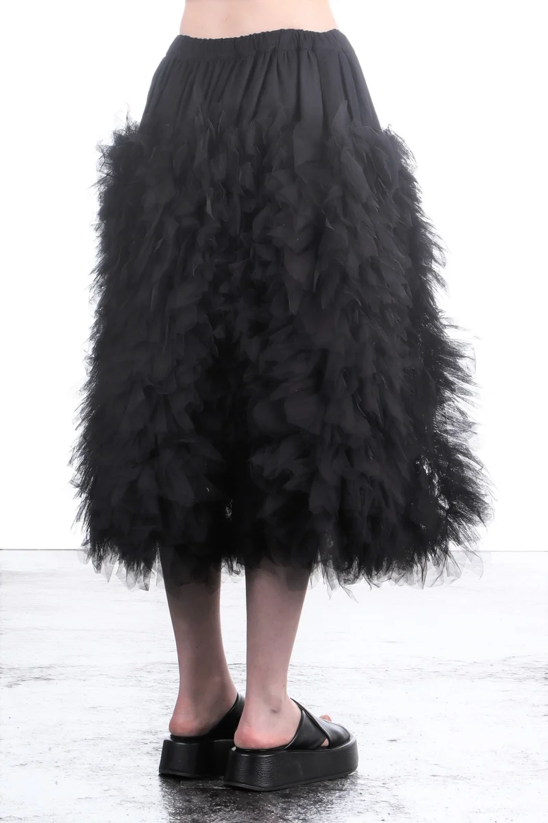 Comme Des Garçons Damen Midi-Rock mit Tüll-Applikationen schwarz