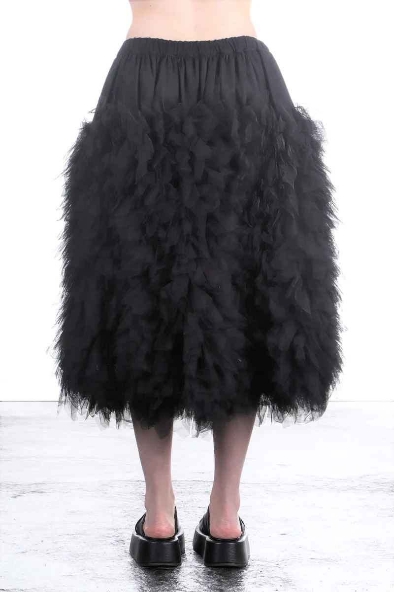 Comme Des Garçons Damen Midi-Rock mit Tüll-Applikationen schwarz