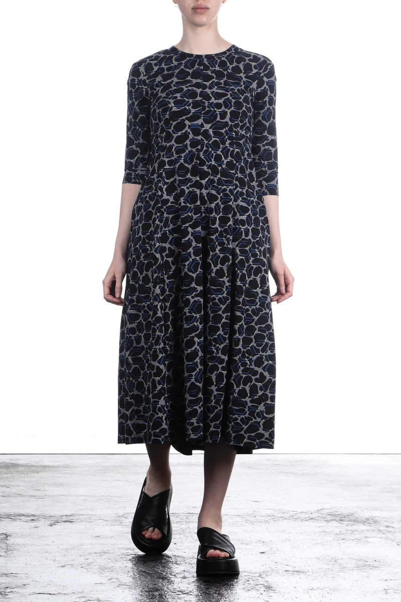 Schella Kann 2 Damen Stretch Kleid mit organic Print grau schwarz