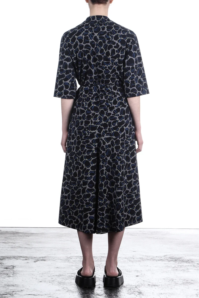 Schella Kann 2 Damen Stretch Kleid mit organic Print grau schwarz