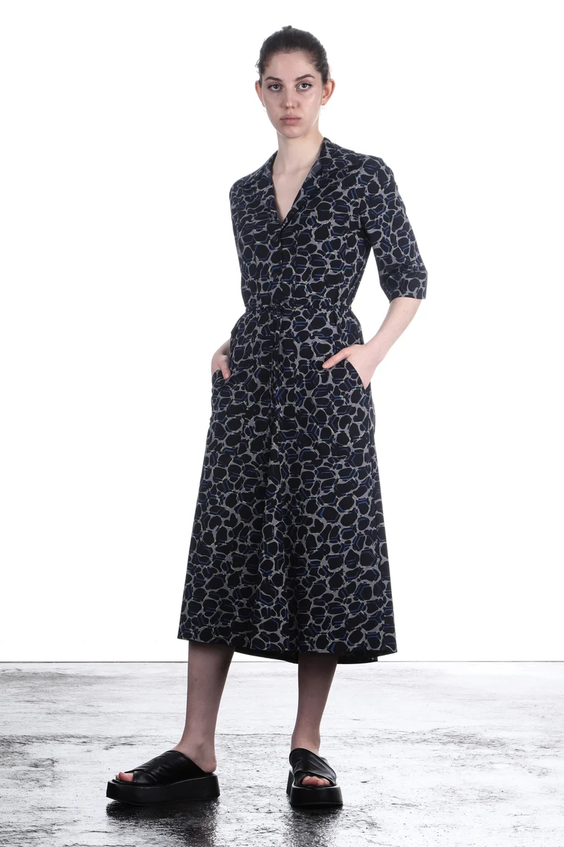 Schella Kann 2 Damen Stretch Kleid mit organic Print grau schwarz