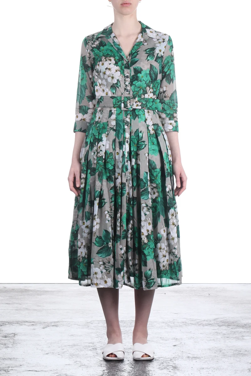 SAMANTHA SUNG Damen Kleid AUDREY mit Print grau grün