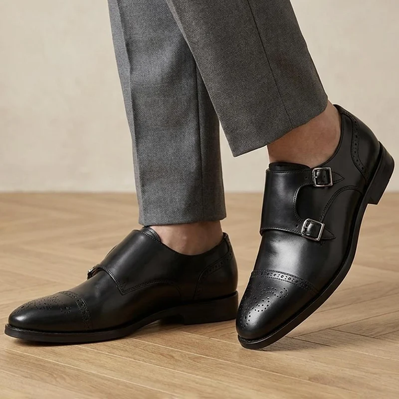 Nation Leather Dual Strap Monk Shoes - NATION / 329 976 - Black Leather