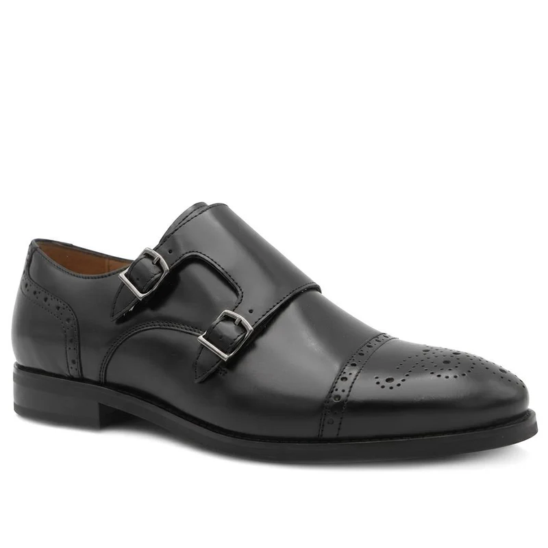 Nation Leather Dual Strap Monk Shoes - NATION / 329 976 - Black Leather