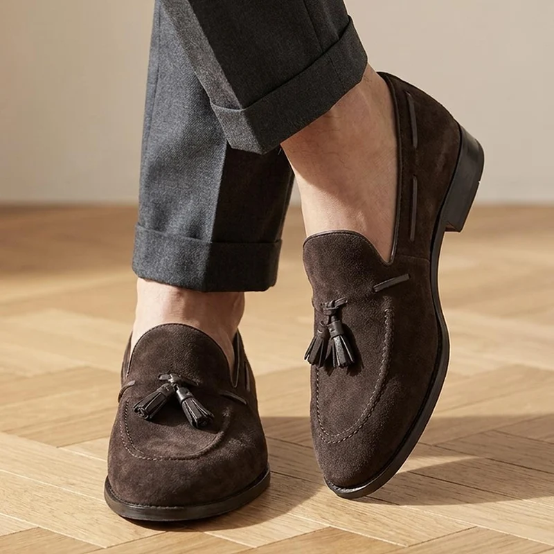 Rolando Leather Tassel Loafers - ROLANDO / 329 985 - Dark Brown Suede