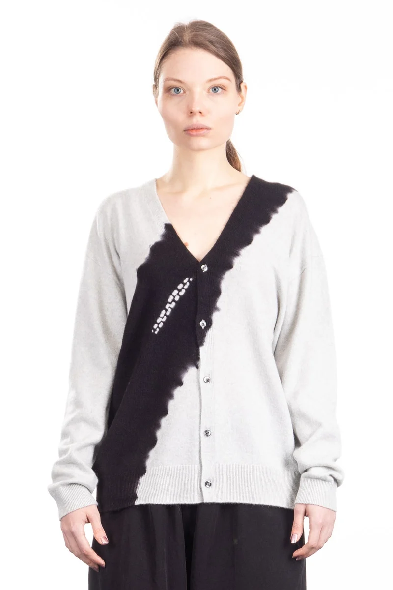 Suzusan Damen Kaschmir Cardigan schwarz hellgrau
