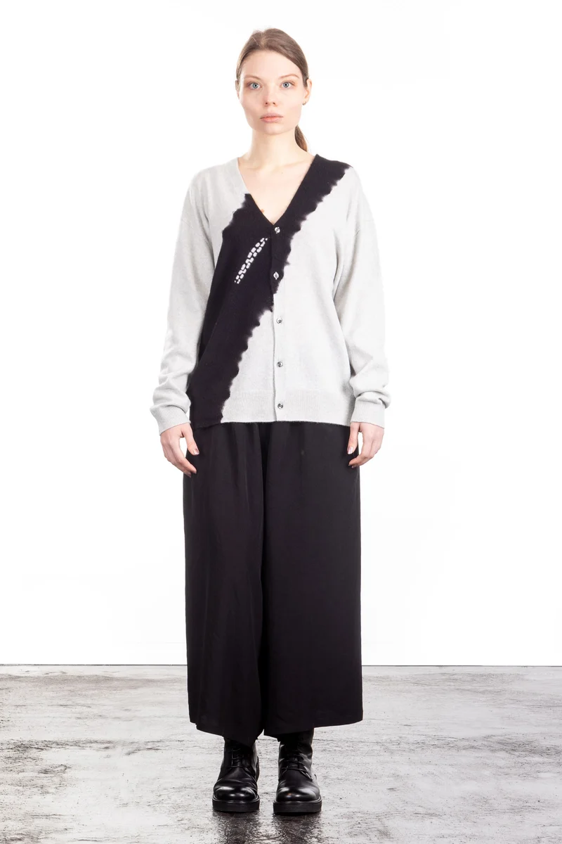 Suzusan Damen Kaschmir Cardigan schwarz hellgrau
